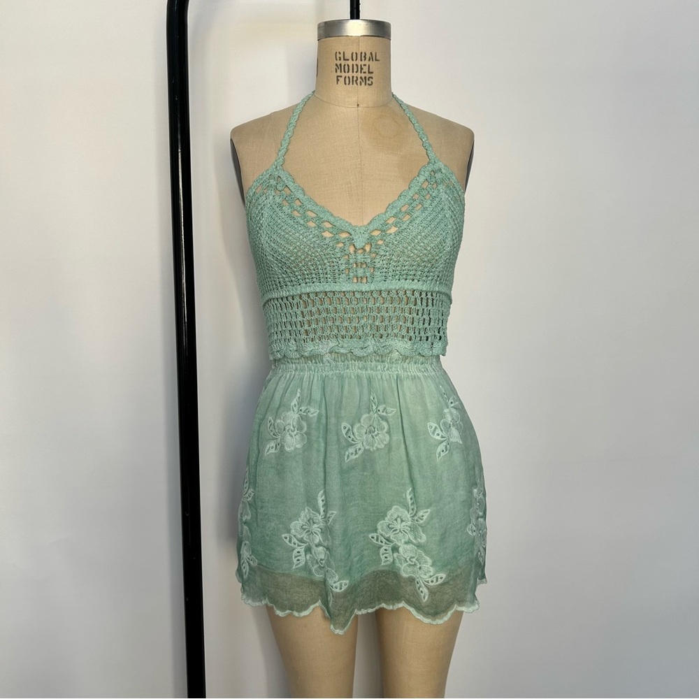 Guess Mint Green Crochet Halter Top